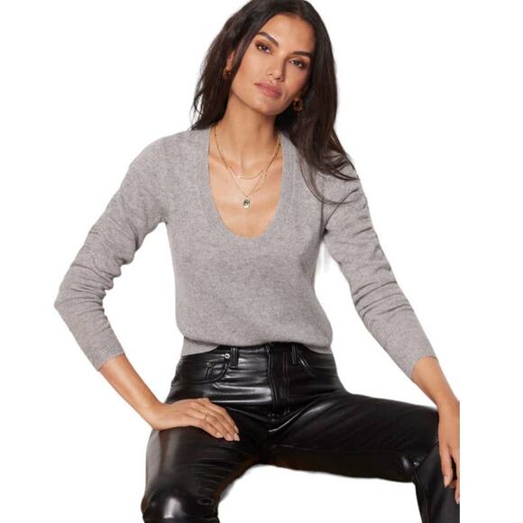 Frame NWT Long Sleeve Scoop Neck Sweater 100% Cashmere Gray Size XL Ruched - Picture 2 of 12